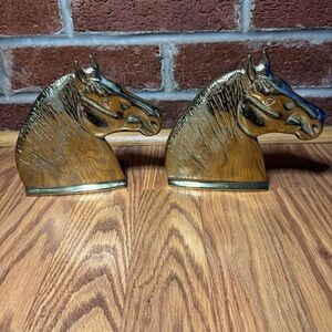 VTG Virginia Metalcrafters Metal Horse Head Bookends Equestrian Regency MCM